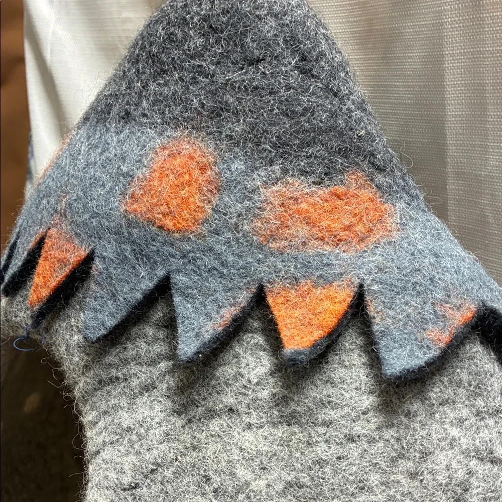Gray and Orange Felted Cat Cave approximately 28 inches across made in Nepal